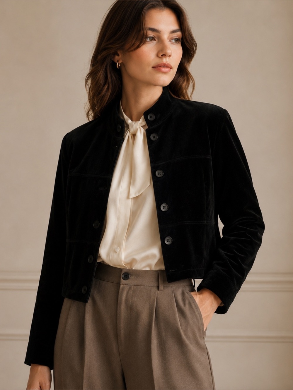 Vintage 90s Liz Claiborne LizSport Black Velour Cropped Jacket L